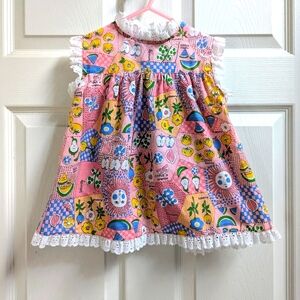 Vintage Pink Yellow Blue Graphic Print Girls Matching Set